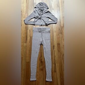 Lavender Rib Knit Streetwear Society Matching Set Cropped Hoodie and Leggings